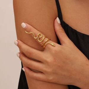 Gold Snake Wrap Ring. 🐍 Adjustable open Finger Ring. Retro Gothic Unique Ring